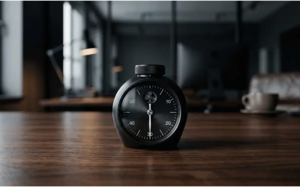 Eine Hand legt ein Smartphone verdeckt auf einen dunklen Schreibtisch neben eine Kaffeetasse – die bewusste Entscheidung für absolute Isolation und effektives Zeitmanagement im Alltag.